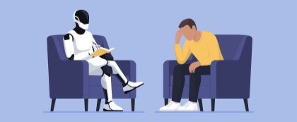 artistic rendering of robot therapist talking to human client